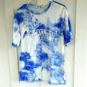 Blue Tie-Dye Tee with Infinity Symbol